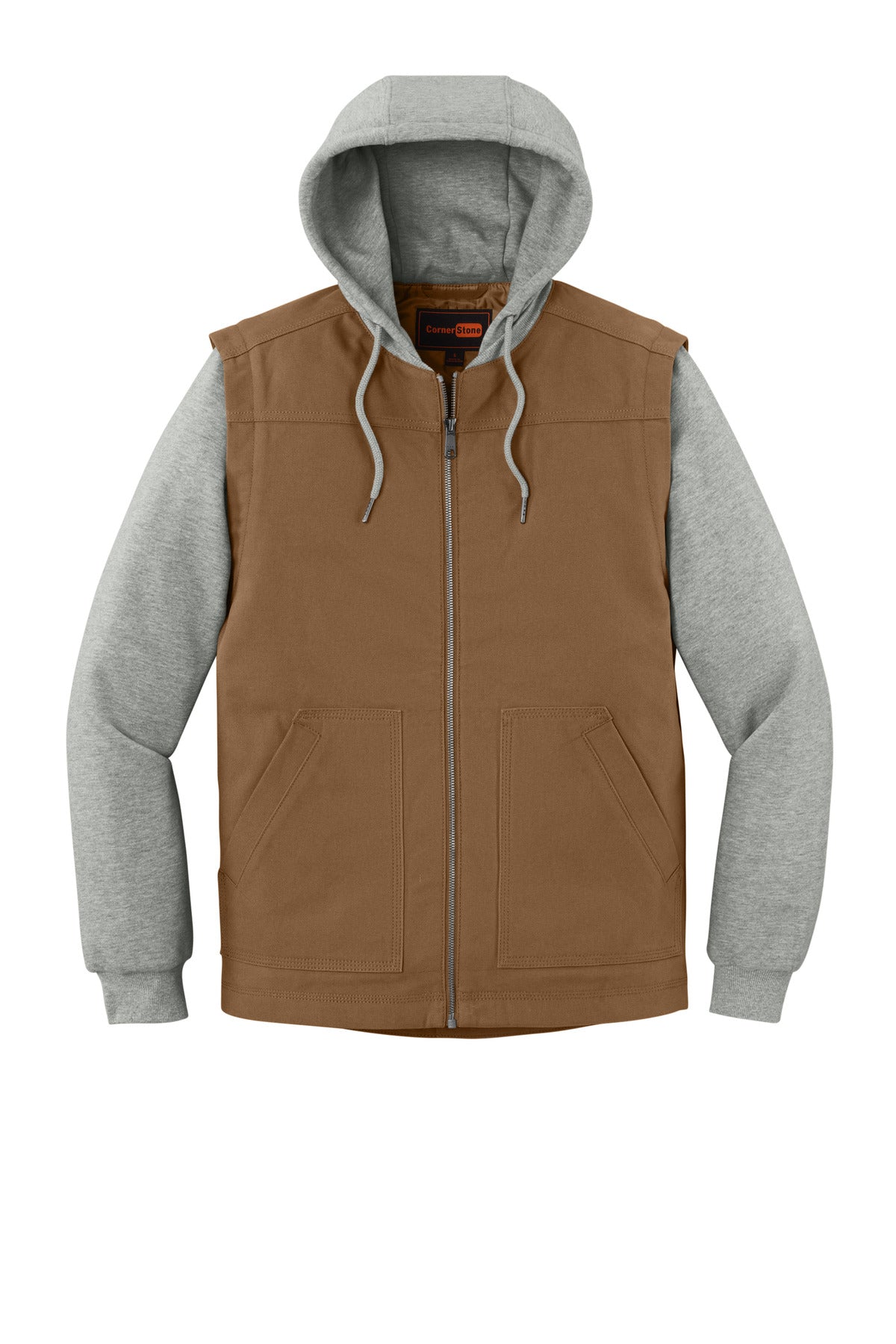 Front View of DuckBr/HtG CornerStone Duck Fleece Full-Zip Hooded Jacket CSJ42