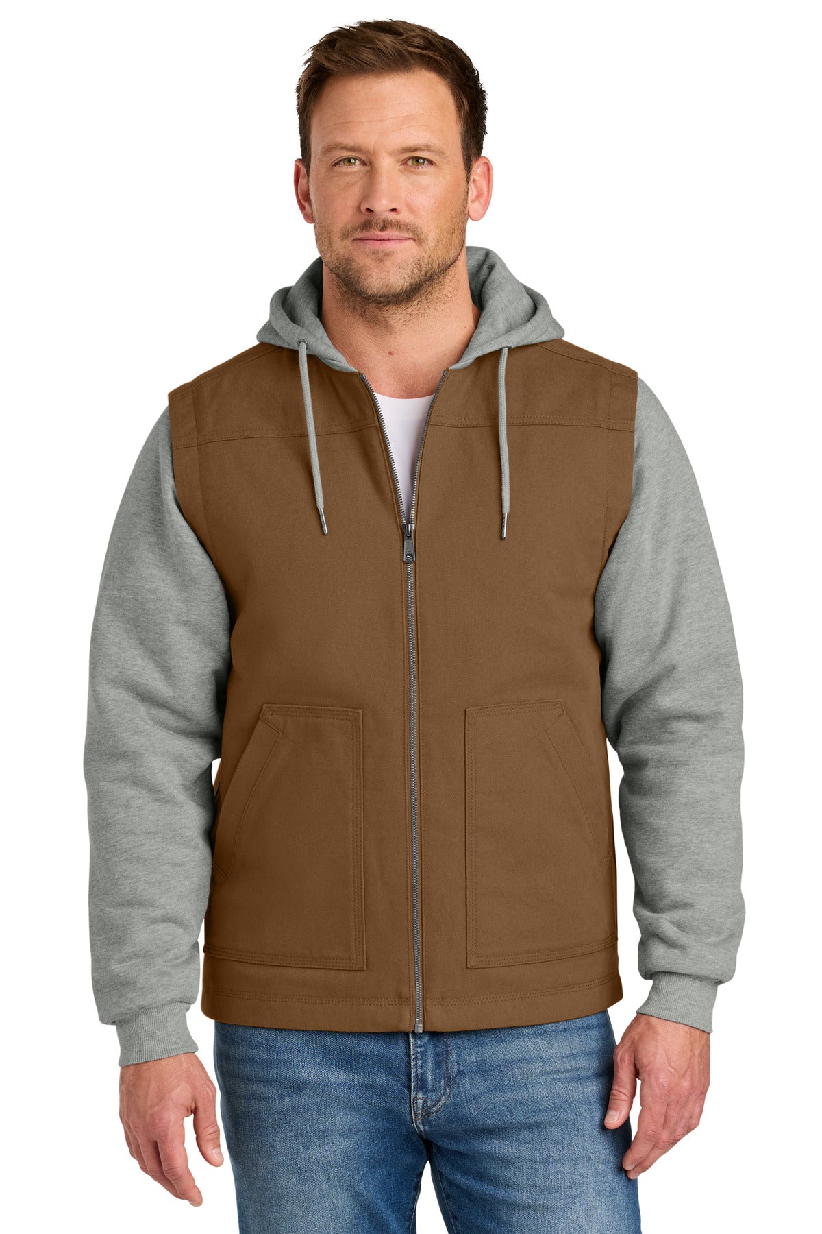 Front View of DuckBr/HtG CornerStone Duck Fleece Full-Zip Hooded Jacket CSJ42