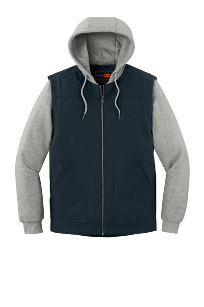 Front View of Navy/HtGy CornerStone Duck Fleece Full-Zip Hooded Jacket CSJ42