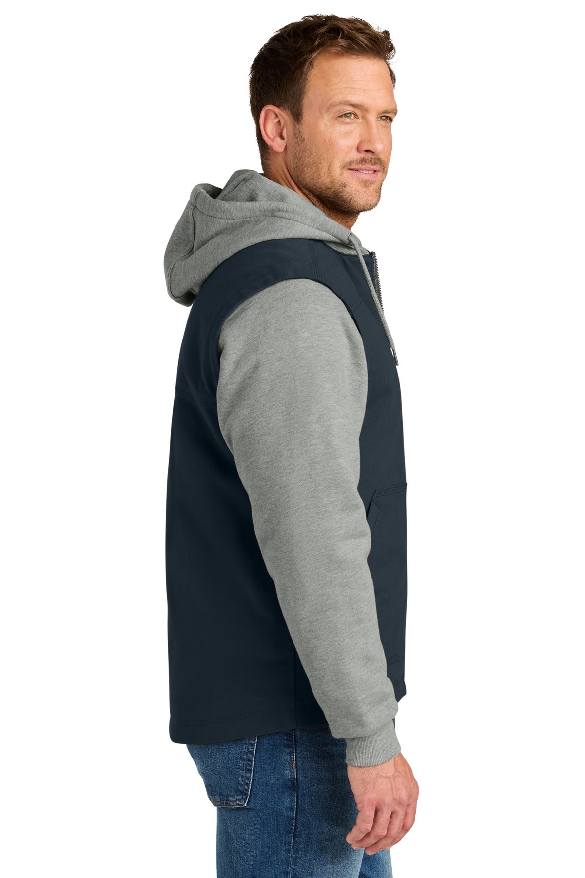Navy/HtGy CornerStone Duck Fleece Full-Zip Hooded Jacket CSJ42