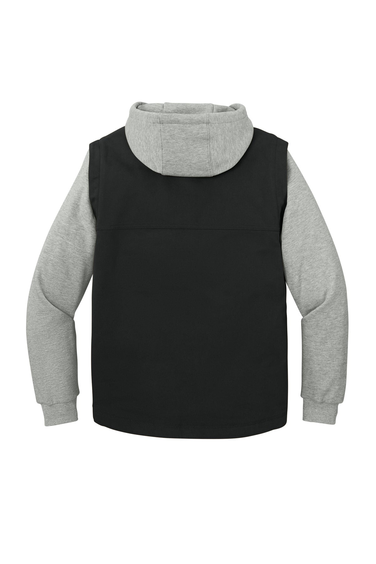 Rear View of Blk/HthrGy CornerStone Duck Fleece Full-Zip Hooded Jacket CSJ42
