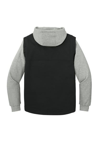 Rear View of Blk/HthrGy CornerStone Duck Fleece Full-Zip Hooded Jacket CSJ42