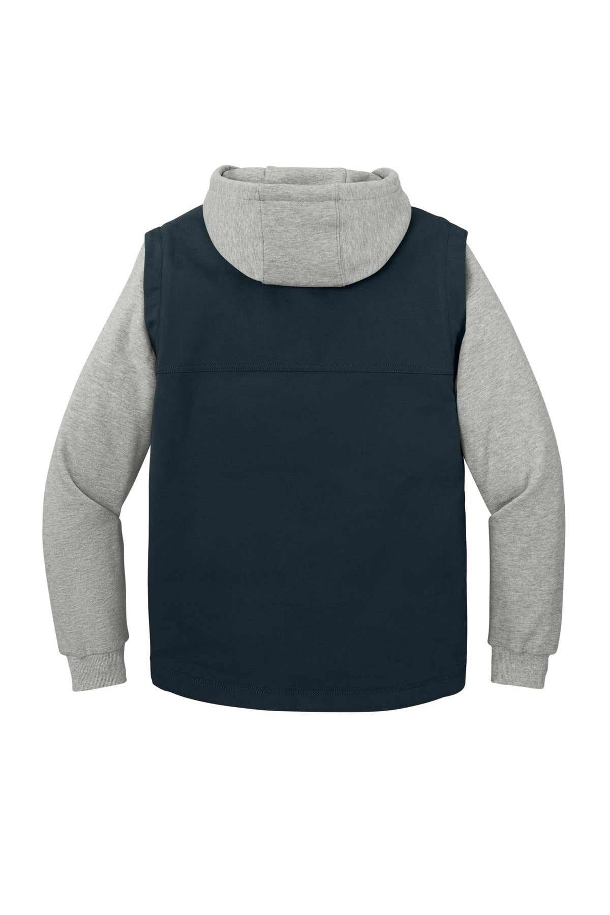 Rear View of Navy/HtGy CornerStone Duck Fleece Full-Zip Hooded Jacket CSJ42